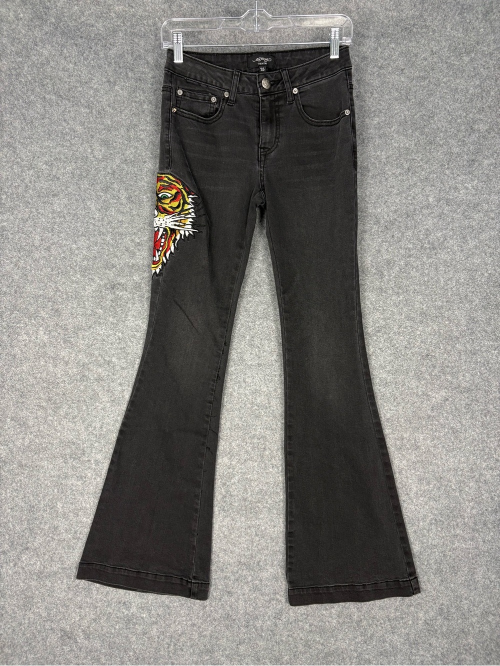 Ed Hardy Black Embroidered Tiger Y2K Jeans Size 26